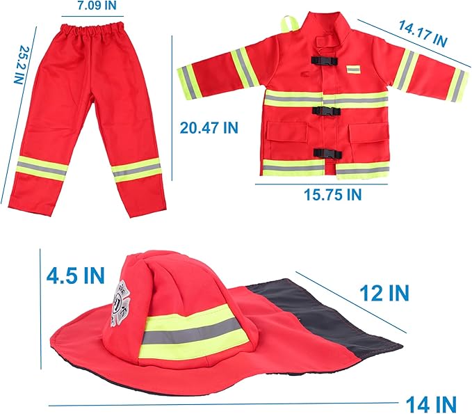 13 piece Kids Fireman Costume Firefighter Dress-Up Toy Set for Children Boys and Girls Fire Chief Pretend Role Play with Accessories