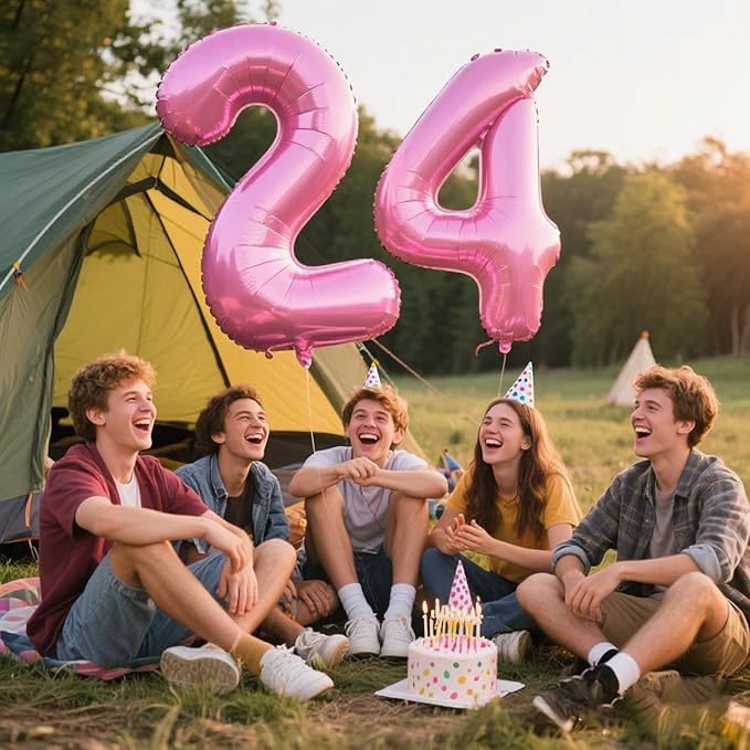 40 Inch Pink Number 24 Digital Balloon,Jumbo Mylar Foil Helium Balloon for 24 Balloons for Birthday Party,Wedding Anniversary Party Decorations