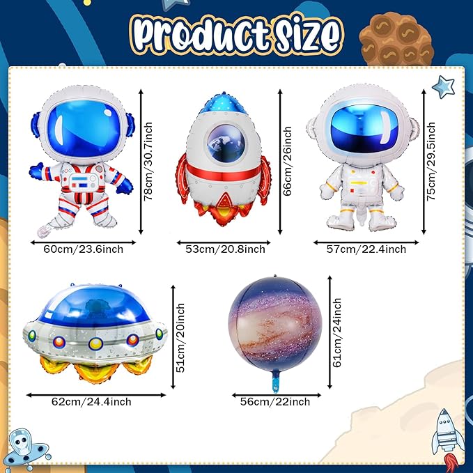 16 Pieces Galaxy Space Balloons - Large Outer Themed Decorations Rocket Spaceship Astronaut Planet Foil Balloons for Kids Birthday Baby Shower Party Supplies