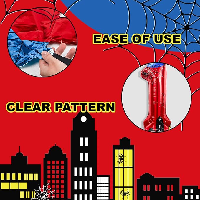 Cartoon Hero 40 Inch Red and Blue Spider Theme Number Foil Birthday Decoration Balloons, Cartoon Party Birthday Supplies, Number large Balloons for Spider Theme Party (2)