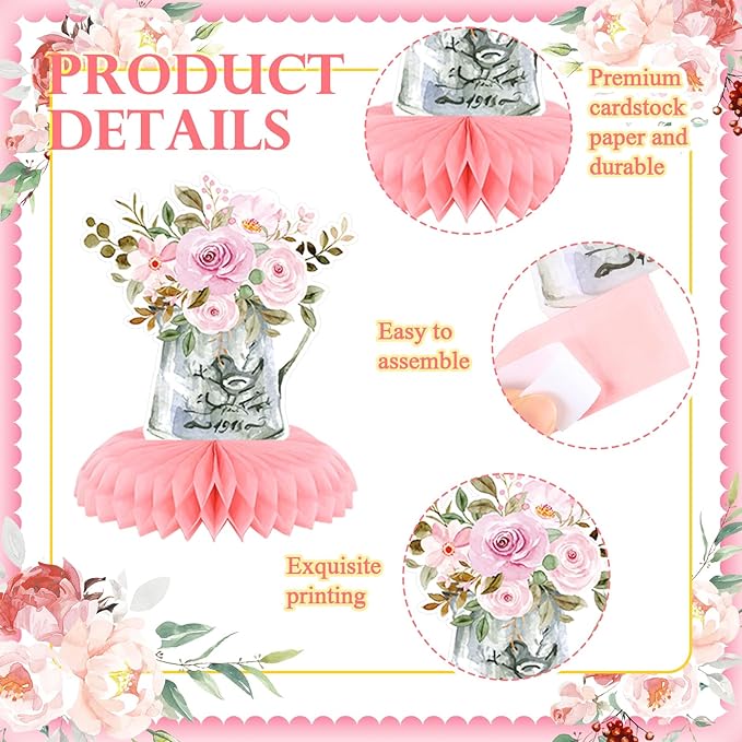 12 Pcs Paris Party Decorations Eiffel Tower Honeycomb Table Centerpieces Pink Perfume Hot Air Balloon Bicycle Paris Table Topper Decoration for French Birthday Party Favors Supplies