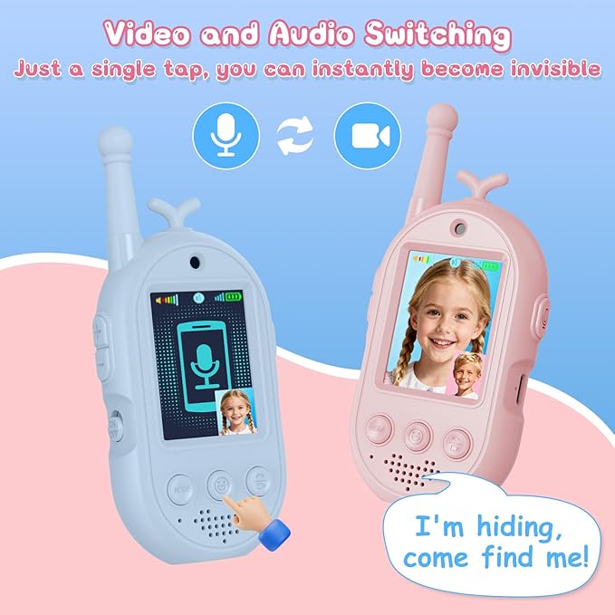 Video Walkie Talkies for Kids Toys - 2 Pack Rechargeable Walkie Talkie with Camera,Long Range 2 Way Radio for Outdoor Camping Games,Christmas Birthday Gifts for Boys Girls Age 3-12(Pink+Blue)