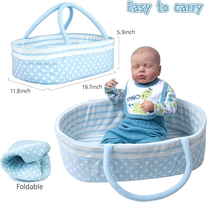 Reborn Baby Doll Clothes 12 Pcs Dinosaur Outfits Accessories for 17-22 Inch Babydolls Reborn Baby Boy Accessories Doll Bassinet Soft Crib Bed with Diaper Bottle Pacifier