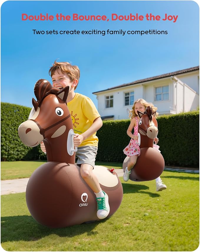 QPAU Infatable Bouncy Horse Toys 2 PCS with Hand Pump, Heavy Duty Giant Bouncy Pal, 220lbs Load Capacity, Ride On Bouncy Animal Hopper Toy, Indoor Outdoor Bouncers for Kids Girls Boys Ages 5+