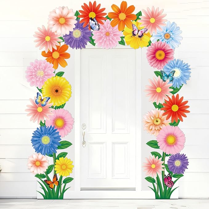 3Pcs Spring Door Porch Banner Spring Theme Party Decorations Flower Door Cover Hanging Banner Flowers Butterfly Porch Sign Photo Props Backdrop for Summer Floral Baby Shower School Home Party Supplies