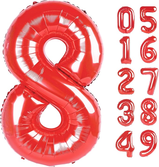Number Balloon 40 Inch Red 8 Balloon, Red Number 8 Balloon Birthday Decorations, 8 18 28 38 80 Birthday Balloons, 8th Red Party Wedding Graduations Supplies