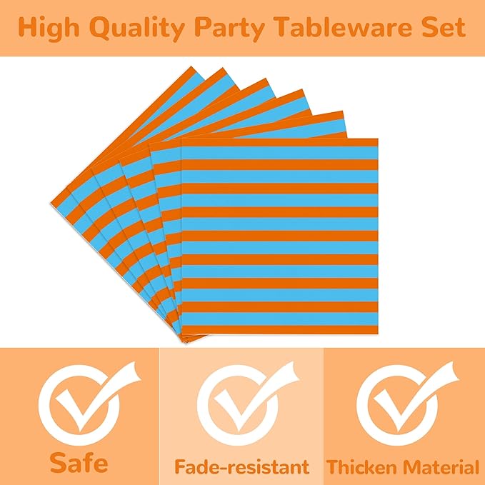 145PCS Cartoon Teacher Party Supplies English Teacher Themed Happy Birthday Party Decorations for Kids Chlid Includ Orange Blue Paper Plates Napkins Cups Tableware Set with Tablecloth Serve 24 Guests