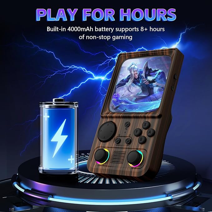 R36TMAX Retro Handheld Game Console, 4 Inch IPS HD Screen Retro Gaming Console, Supports WiFi Networked Fighting and OTG, Compatible with a Large Variety of Classic Games,Wood Grain Coffee Brown