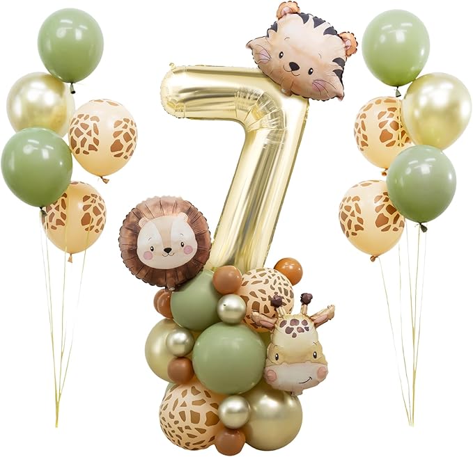 Jungle Safari Birthday balloons, Animal Balloons Décor Happy Birthday Party Decoration for Wedding Birthday Party (Number 7)