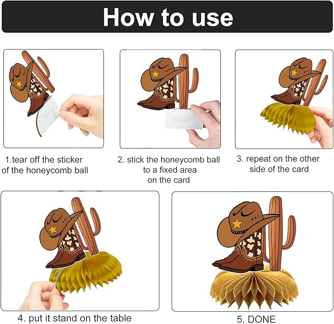 9Pcs Cowboy Party Honeycomb Centerpiece Decorations,Western Theme Table Topper Party Supplies,Brown and Gold Design,Cowboy Boots And Cowboy Hat Party Table Decor