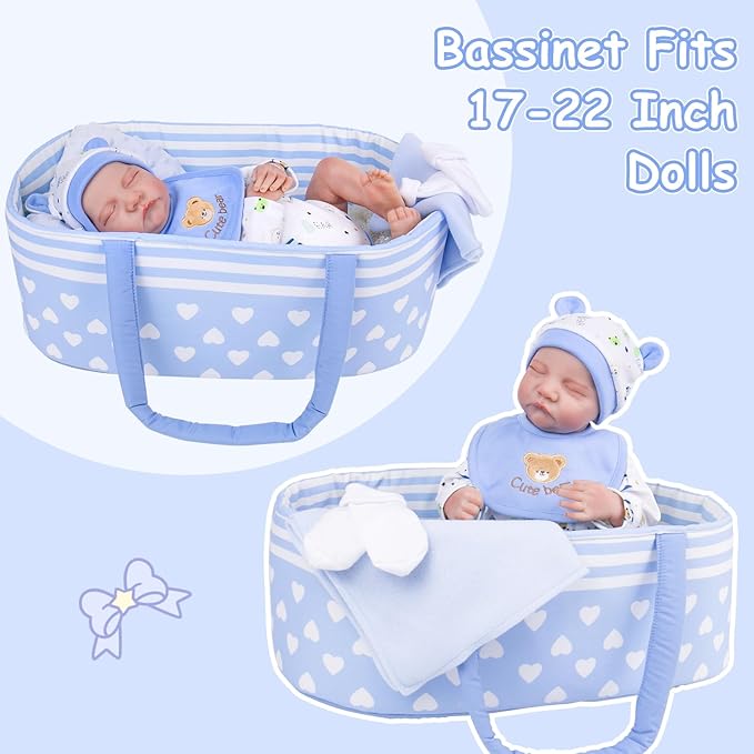 Aori Reborn Baby Dolls Bassinet - Baby Doll Carrier Bed Soft Doll Carrier Accessories with Handle for 17-22 inches Newborn Girls (Blue)