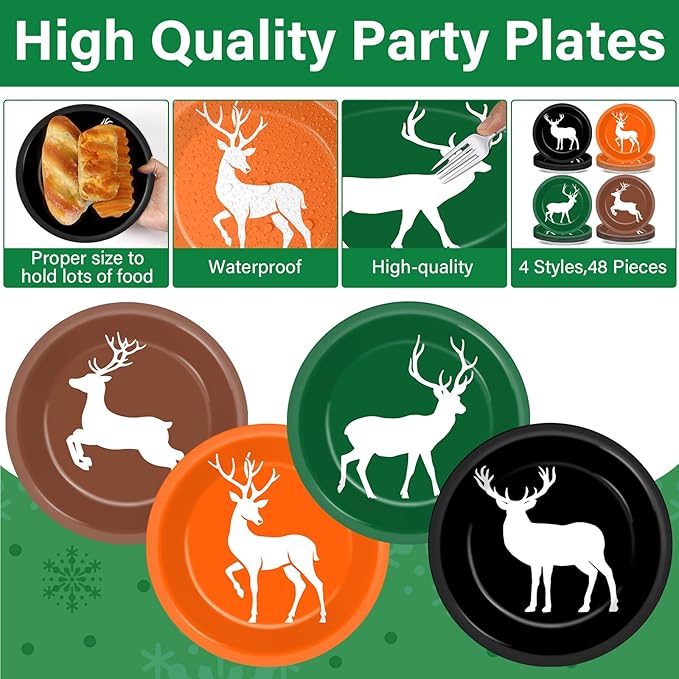CHUNNIN 48Pcs Hunting Themed Party Paper Plates 7'' Next Camo Party Supplies Deer Hunt Birthday Disposable Dessert Dinner Plates for Forest Gone Camo Theme Birthday Shower Decorations