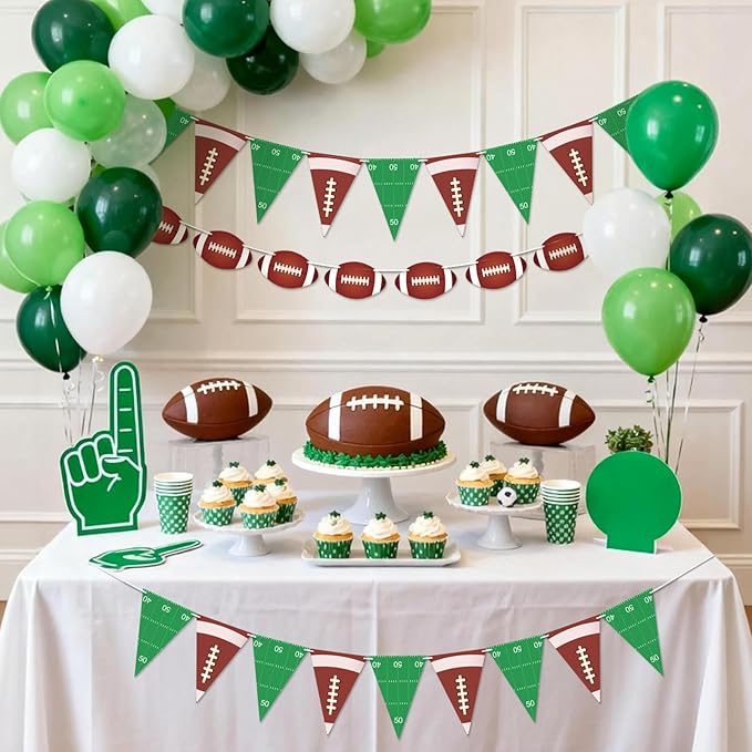 4 PCS Football Party Decorations Football Banner Flags Football Paper Garlands with Pennant Buntings for Sports Theme Birthday Party Decorations Baby Shower