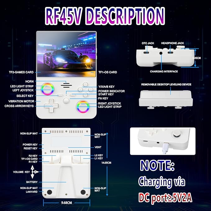 2026 NEW Upgrade RF45V Retro Handheld Game Console - 4.5 Inch Ultra-Large Screen,Support 18000+Classic Games,64G TF Card,4000mAh Battery,Linux System,Birthday Gift for Adult or Friends-White