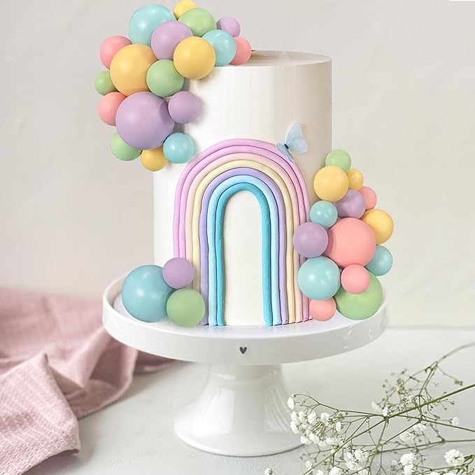 32 PCS Colorful Ball Shaped Cake Topper Pearl Balls Cupcake Cake Insert Topper for Birthday Party Wedding Decoration Supplies (Pink Yellow Blue Purple Green)
