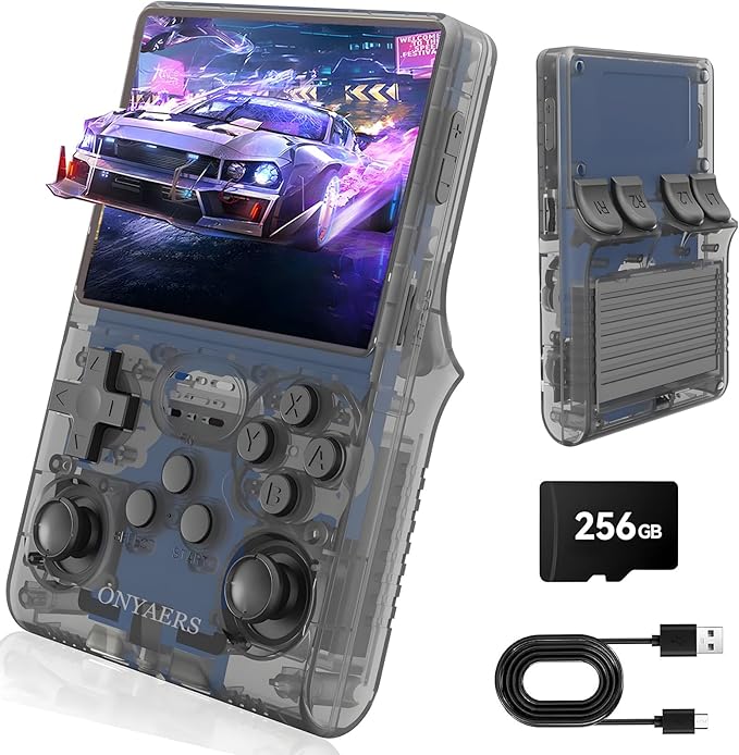 R40s Pro Handheld Game Console, Retro Gaming Console with 3.5-in IPS Screen, 256GB Memory Built-in 30,000 HD Video Games, Portable Video Game Consoles with 3800mAh Battery (Gray)