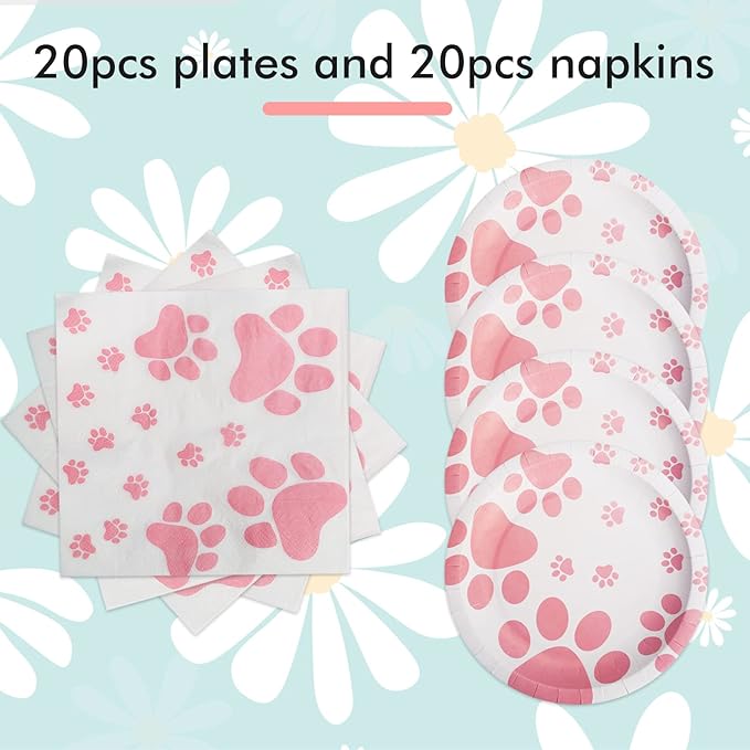 Dog Birthday Party Supplies,Paw Print Party Supplies,Paper Plates Napkins,Puppy Birthday Decorations for Kid