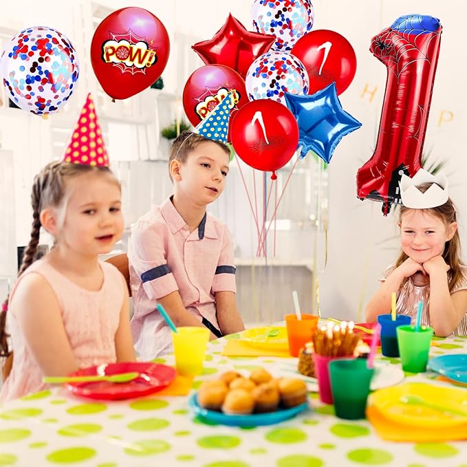 Cartoon Hero 40 Inch Red and Blue Spider Theme Number Foil Birthday Decoration Balloons, Cartoon Party Birthday Supplies, Number large Balloons for Spider Theme Party (1)
