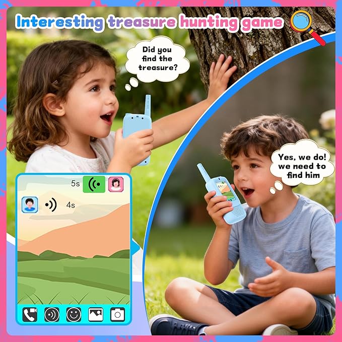 Video Walkie Talkies for Kids, 2 Pack Rechargeable Video Intercom Kids Walkies Talkies with HD Camera & Voice, Indoor Outdoor Games,Camping, Hiking for Boys Girls 3-12