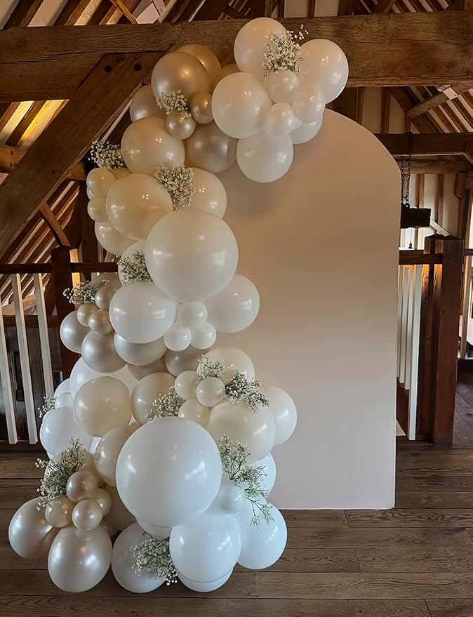 Neutral Balloon Garland Arch Kit, 148 Pcs Sand Pearl White Metallic Champagne Gold Balloons with Clear Balloons for Birthday, Bridal Shower, Baby Shower, Gender Reveal, Boho Wedding Decor