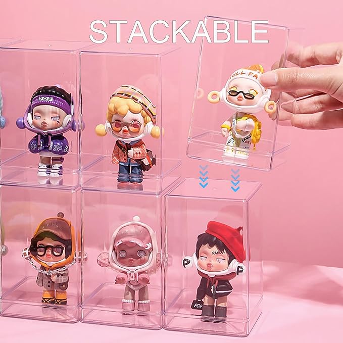 Acrylic Clear Display Case,Dust Cover for Miniature House Building Sets 6pcs Small Display Case, Stackable Acrylic Display Box for Collectibles Storage Box with Door Dustproof Prevention (6, Small)