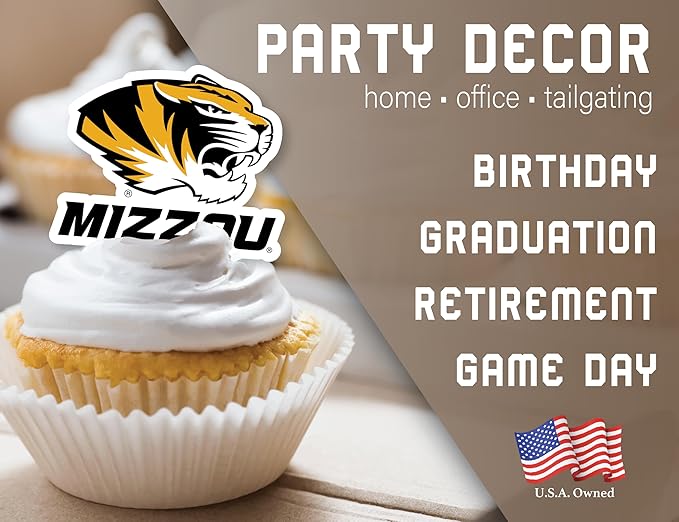 University of Missouri Cupcake Topper Party Supplies for Football, Birthday, Graduation Party Decorations (24 Pieces) (Mizzou Tigers)