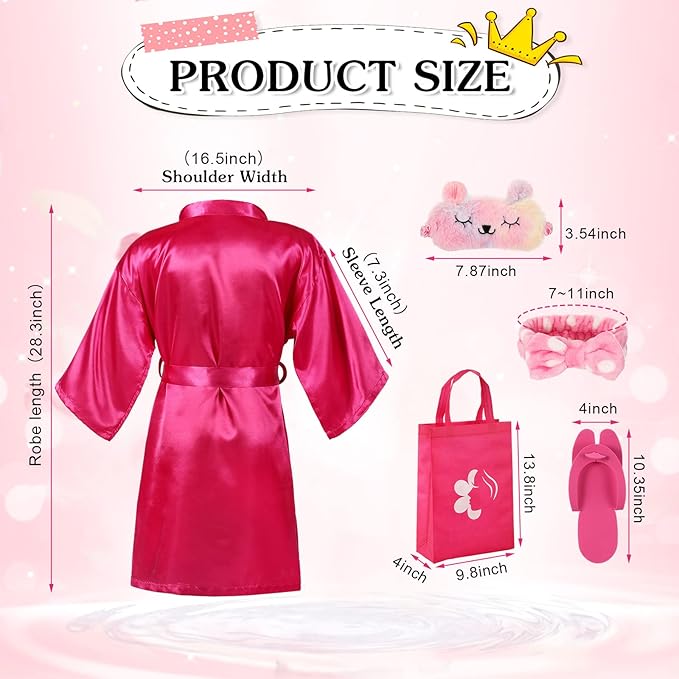Bonuci 50 Pcs Spa Party Supplies for Girls, 10 Satin Robe 10 Kids Slippers Sleepover Birthday Spa Party Favors