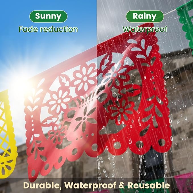 DomeStar Mexican Party Decoration, 18 Feet Plastic Papel Picado Fiesta Banner Cinco de Mayo Garland for Mexican Birthday Fiesta Party Supplies