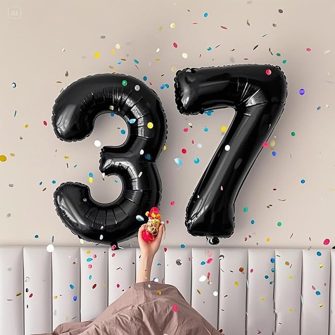 40 Inch Black Number 37 Digital Balloon,Jumbo Mylar Foil Helium Balloon for 37 Balloons for Birthday Party,Wedding Anniversary Party Decorations