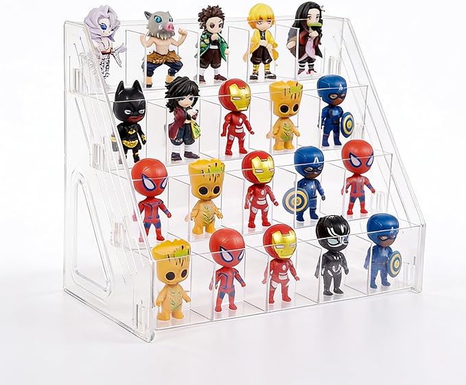4-Tier 20-Slot Clear Figure Display Case, Miniature Display Case for Collectibles, Action Figures, Crystals, Rocks, Models (4 Tiers)
