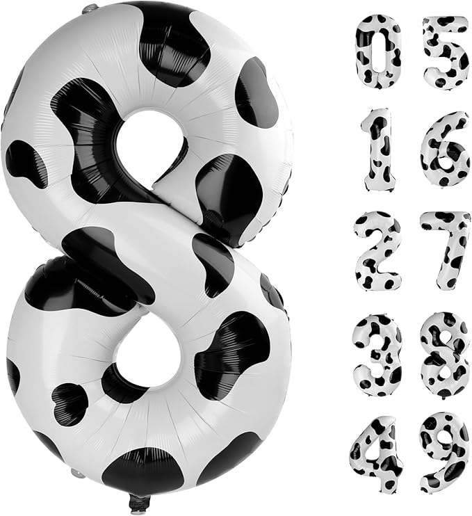 Cow Print Number Balloon Birthday Decorations, 40 inch Number balloon 0-9(Zero-Nine), Cow Balloon for Farm Birthday Party Supplies, Cow Themed birthday party Decorations (Number 8)
