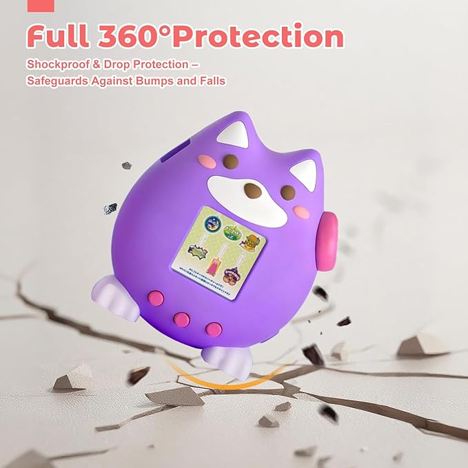 for Tamagotchi Paradise Case,Cute Standing Dog Silicone Protective Cover for Tamagotchi Paradise Electronic Pet,Waterproof Washable Shockproof Anti-Drop 360Full Protection,Puppy Style (Purple)