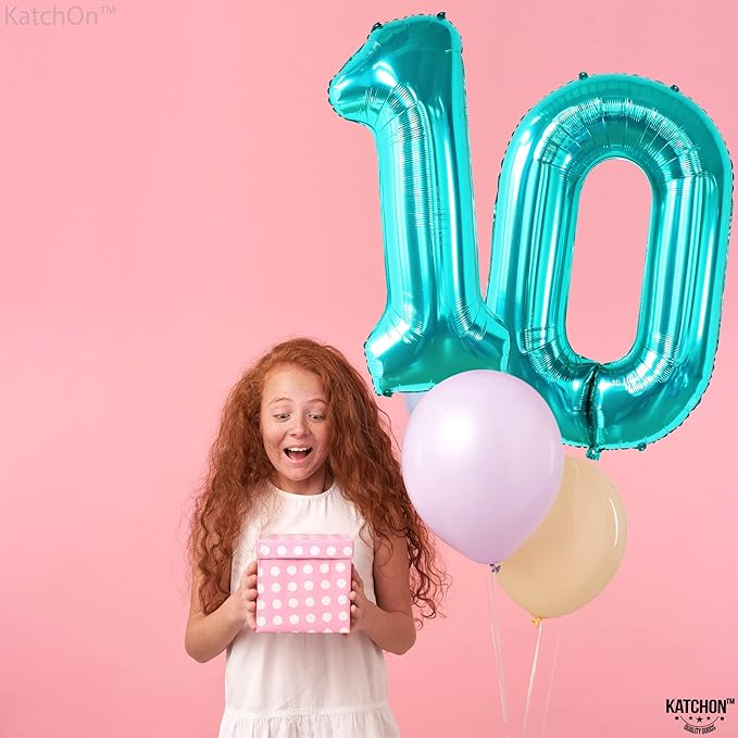 KatchOn, Huge Aqua Blue 0 Balloons - 40 Inch | Turquoise Balloons | Teal Number 0 Balloon | Turquoise Number Balloons for Mermaid Birthday Decorations | Aqua Decorations, Ocean Themed Birthday Party
