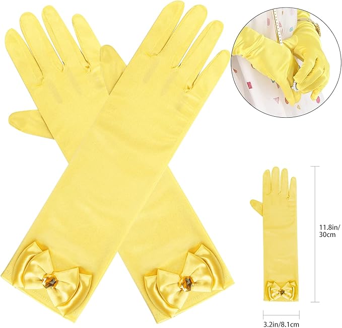 Princess Dress Up Party Accessories for Princess Costume Gloves Tiara Wand Necklace Earrings Bracelet and Ring Gift Set 9pcs (Yellow, Set of 7, 9pcs)