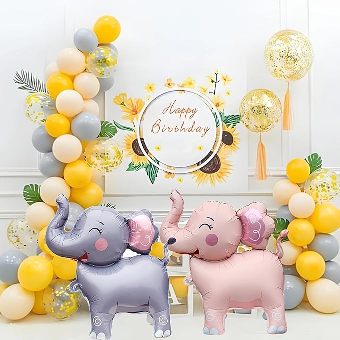 Giant Pink Elephant Foil 3D Standing Animal Balloons Kids Baby Shower Birthday Party Supplies Children Jungle Themed Decorations Woodland Safari Animal Balloons 2Pcs