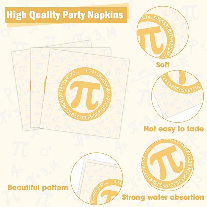 96 PCS Pi Symbol Party Pie Paper Plates and Napkins Math Theme Symbol Disposable Tableware Decorations Pi Day Party Plates Supplies for Kids Birthday Mathematics Day March Math Decorations