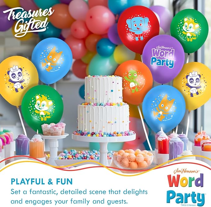 Treasures Gifted Officially Licensed Jim Henson’s Word Party Balloons - 24 Pack - 12" Word Party Birthday Balloons - Word Party Birthday Party Supplies - Latex Balloons for Word Party Birthday