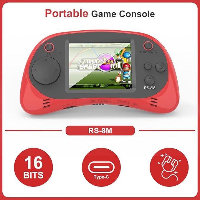 Handheld Games for Kids -16 Bit Retro Video Game with 220 HD Electronic Games - 2.5'' IPS Portable Travel Game Gifts for Boys Girls Ages 4-12