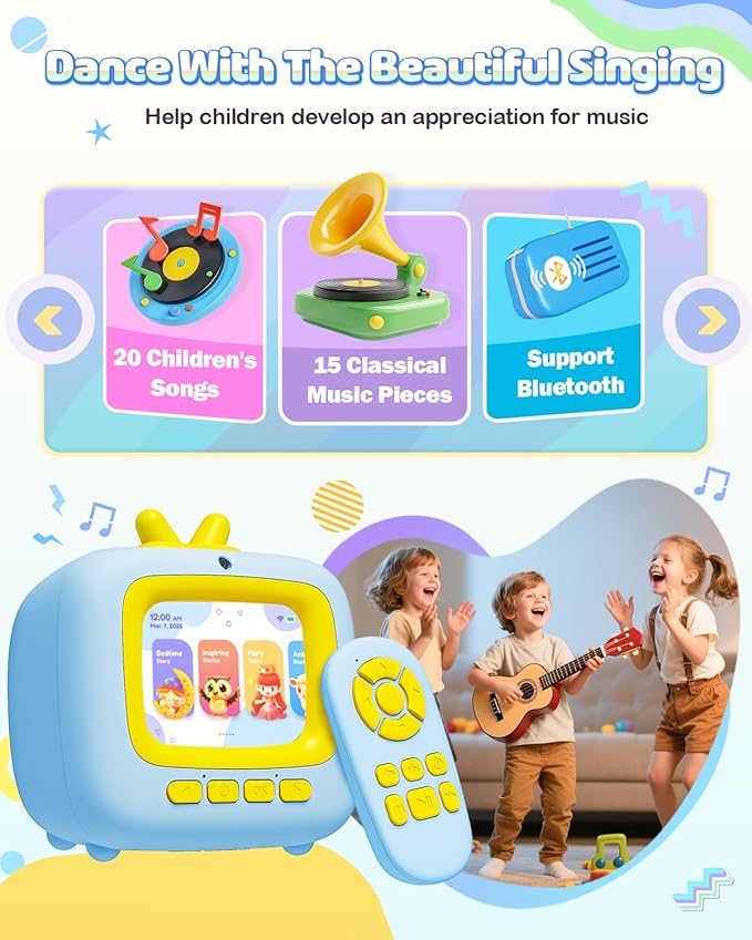 Kids Story Machine Toys for 3-8 Year Old Boys Girls, Toddler TV Toys with Video Player, Music Player, 100+ Stories, Alarm Clock, Game, Chritmas Birthday Festival Gift for Kids (Blue)