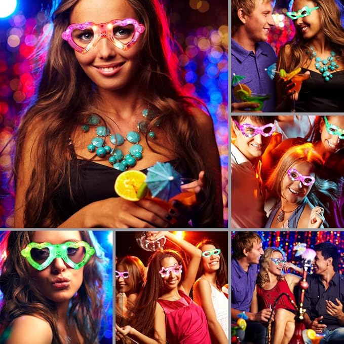 24 Packs LED Glasses for kids Glow in the dark Party Supplies Favor,6 LED 6 Shapes Glasses Flashing Plastic Light up Glass Toys Bulk 3 Replaceable Battery fit Easter Basket Stuffers Party Supplies