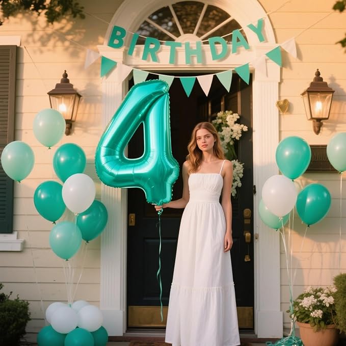 40 Inch Teal Blue Large 4 Balloon Numbers Teal Big Foil Number Balloons Giant Helium Happy 14th 24th Birthday Party Decorations for Man and Women, Huge Mylar Anniversary Party Supplies