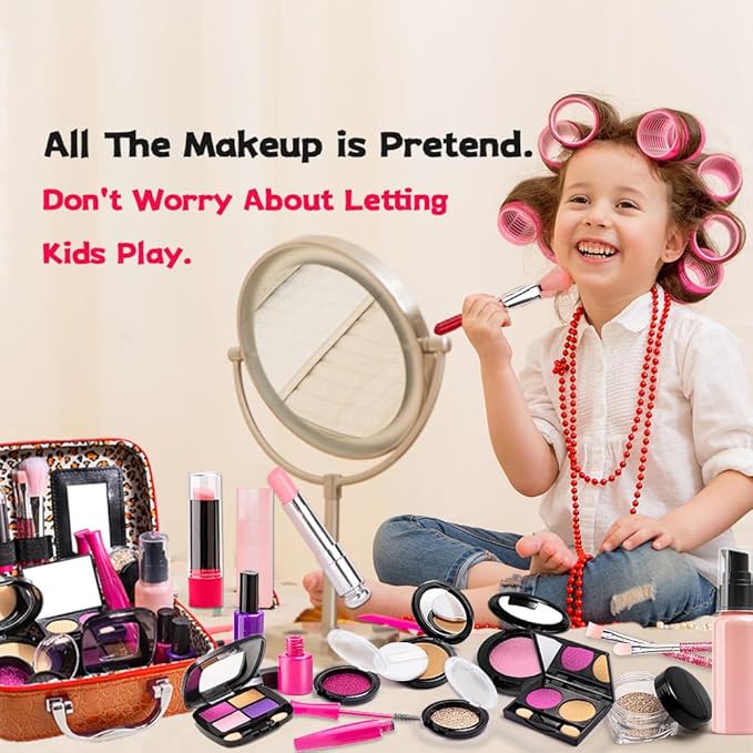 Kids Makeup Kit for Girls - Pretend Play Makeup Set with Bag, Makeup Set Toy for Little Girls,Beautiful Christmas Birthday Gift for Kids Age 3+ (No Real Makeup)