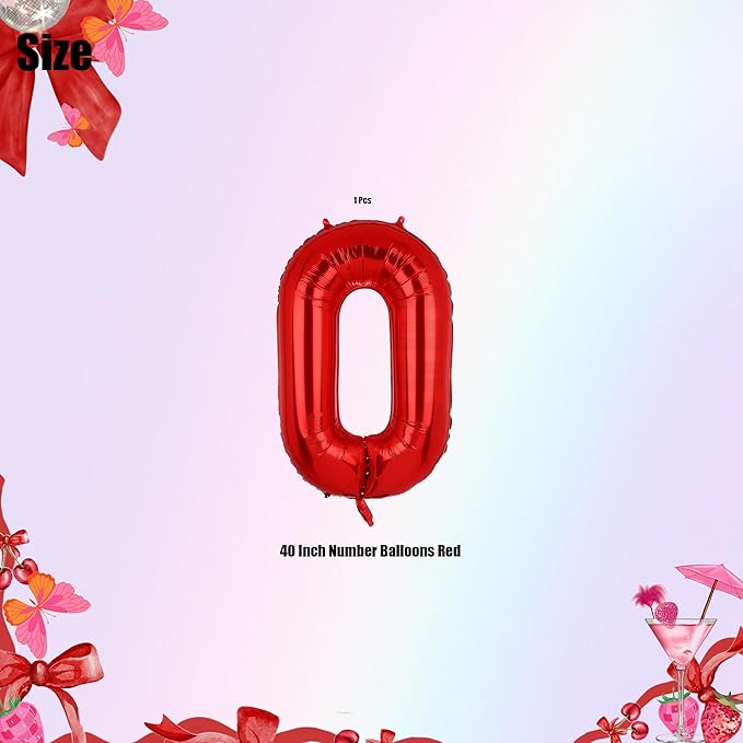 40 Inch 0 Red Number Balloons Mylar Foil Helium Digital Balloons Baby Shower 10th Birthday Party Decor Supplies