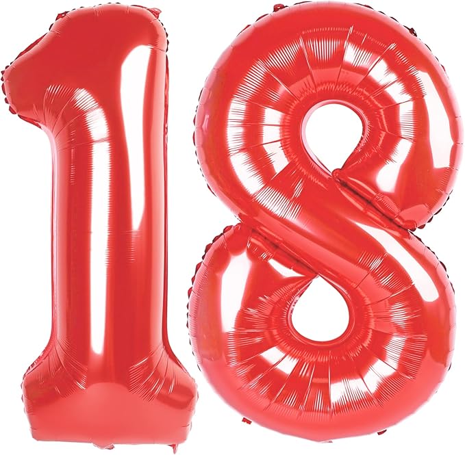Red Number 18 Balloon 40 inch, 18 Number Balloons, 18th Red Birthday Decorations, 18 Year Old Girls Boys Party Supplies