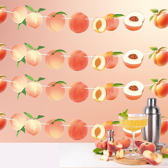 2PCS Peach Paper Banner, Cute Juicy Peach Baby Shower 2nd Birthday Fruit Party Favors Supplies Decorations Garlands for Carnival/Events