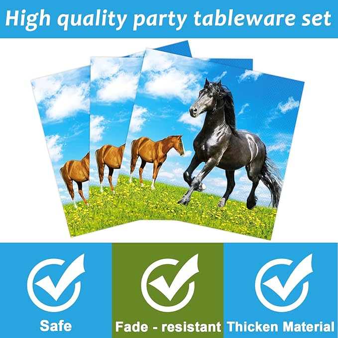 gisgfim 96 Pcs Horse Party Plates and Napkins Party Supplies Kentucky Horse Party Tableware Set Wild Horse Derby Day Theme Party Decorations Favors for Girls Boys Birthday Baby Shower Serves 24