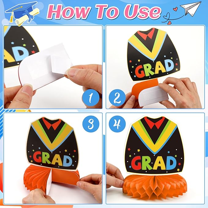 5TH Grade Graduation Party Decorations 2026, 10Pcs Elementary Graduation Honeycomb Centerpieces for Table Congrats Grad Table Topper Decor for Elementary Graduation Party Supplies