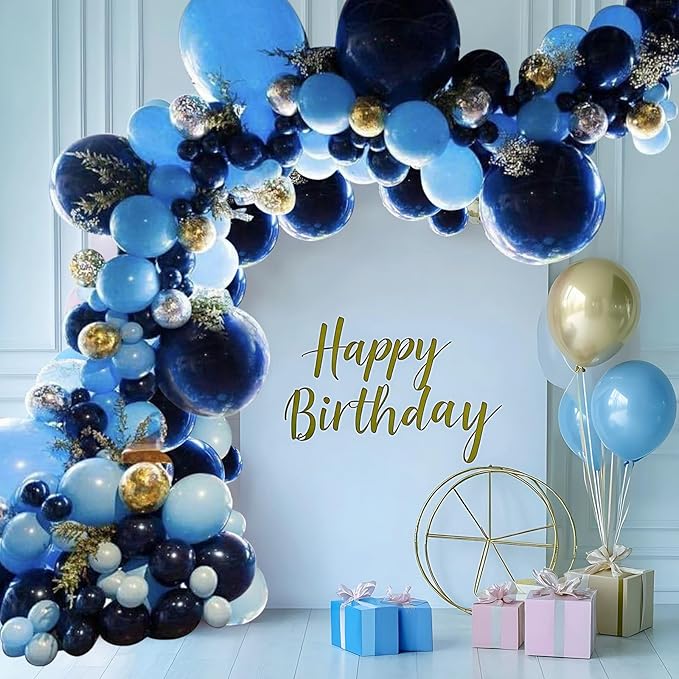 Blue Balloons 60 pcs 12 Inch Light Navy Baby Pearl Blue Metallic Latex Balloons Garland Arch kits for Boys Birthday Baby Shower Graduation Bridal Shower Wedding Party Decoration Supply