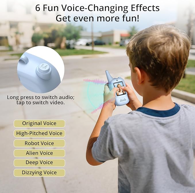 Anbte Video Walkie Talkies for Kids with Screen, Rechargeable Walkie Talkies 2 Pack with Cute Silicone Case, 6 Voice Changers, Long Range, for Kids Ages 3-8, Indoor Outdoor Camping Toys, Blue Pink