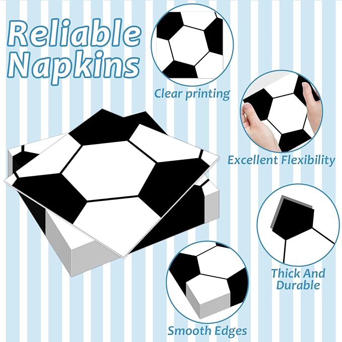 96Pcs Soccer Paper Plates and Napkins Soccer Star Disposable Tableware Set Blue and White Sports Ball Plates Set Sport Party Dinnerware Decorations for Birthday Baby Shower Party Decorations Supplies